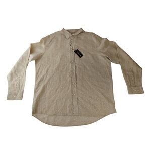Michael Kors Linen Blend Leaf Print Mens Button Up Shirt Beige XXL NEW